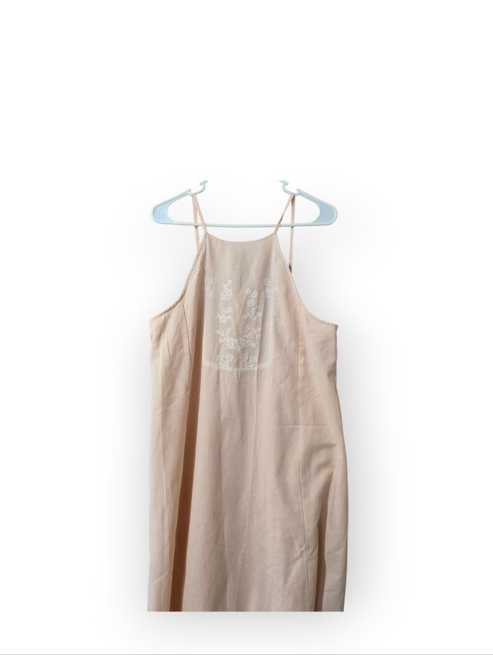 Zara Peach Embroidered Linen Maxi Spaghetti Strap Dress NWT - Picture 3 of 6